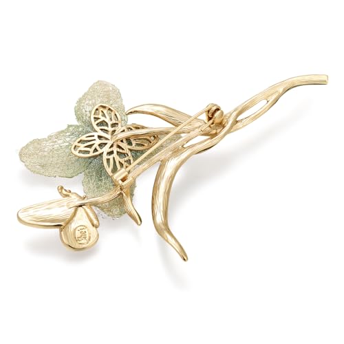 Image of Handmade Embroidery Flower Brooch Pins for Women, SHE'S FREE STYLE JUST FOR YOU Luxury Gradient Stitching Floral Brooch Pins with Crystal stamen, Enamel Metal Butterfly with Green Leaves, Hand Dripping Oil Jewelry pins