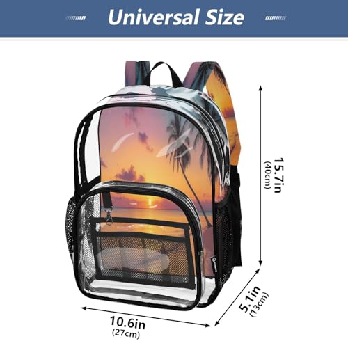 Tropical Beach Clear Backpack - Stadium Approved Large 15.7-inch Waterproof Transparent Bag for Sports, Concerts, Work, Travel#634