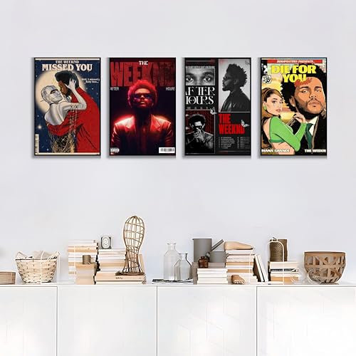 Image of Song Artist Aesthetic Music Posters Pack of 8 | A4 Size Wall Art for Bedroom, Living Room & Studio | Includes Adhesive Tape | Music Artist Poster Set (Weeknd)