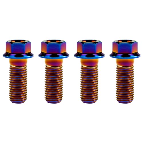 Image of Titanium Bolt M12 30 35 40 45 50 55 60 65 70 75 80 85 90mm Hex Small Flange Head for Motorcycle Car Modification Pack of 4 (M12x30mm Pitch 1.5, Burnt Blue)