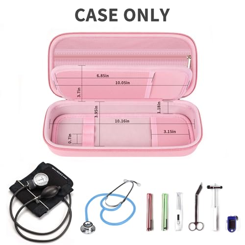 Image of Stethoscope Case Compatible with 3M Littmann Classic III /for MDF Instruments /for Paramed /for FriCARE Monitoring Stethoscope, Extra Room for Doctor & Nurse Accessories-Pink