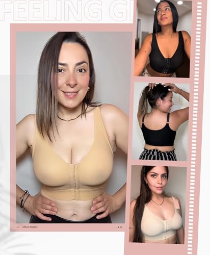 Image of FeelinGirl Minimizer Bras Post Surgery Compression Front Closure Bra Wirefree Mastectomy with Adjustable Straps