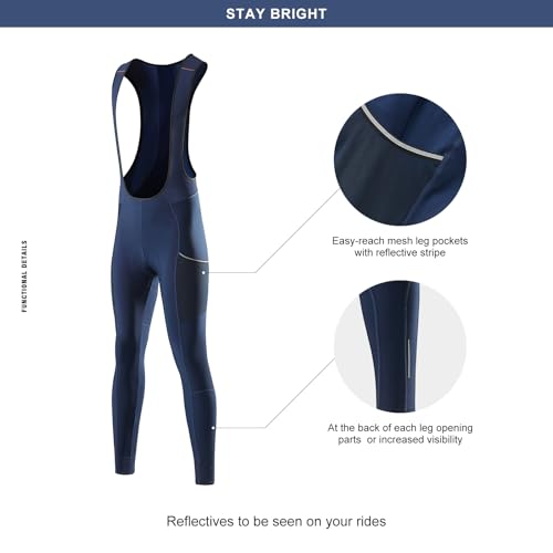 MY KILOMETRE Gravel Men Thermal Bib Tights Winter Cycling Bib Pants with Side Pockets Blue