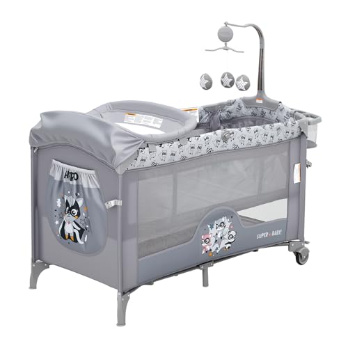 GarveeHome 4 in 1 Baby Bassinet, Pack and Play, Bedside Crib Sleeper, Portable Crib with Zip Door & Changing Table, Locking Wheels, Bottom Storage and Toy Bar for Newborn to Toddles