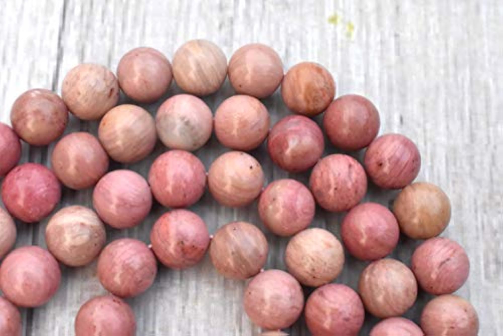 Natural Rhodochrosite Healing Crystal Mala, 34 Inch, 108 Beads