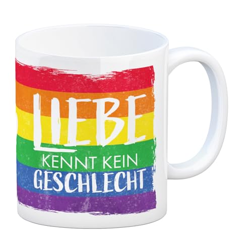Liebe kennt kein Geschlecht Kaffeebecher mit Regenbogenflagge Tasse LGBT Bewegung Gleichberechtigung Stolz bunt