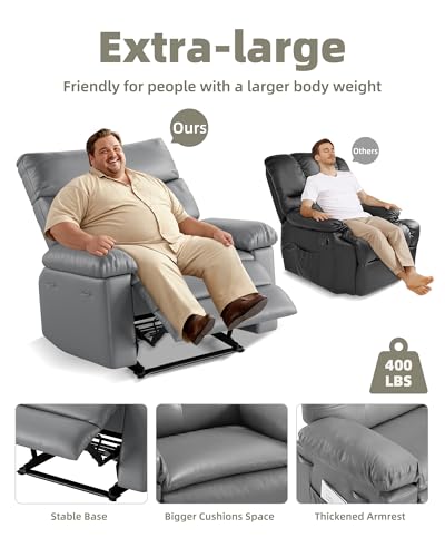 Image of GarveeHome Oversized Recliner Chair - PU Leather Manual Recliner for Adults, Lazy Chair with 1.5X Sponge Comfort Arm and Back for Living Room, Bedroom