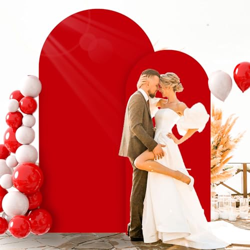 Image of FOTSHARER Red Arch Cover Backdrop Fabric 6FT 7.2FT Spandex Arch Backdrop Cover for Chiara Arches 2 Sided Birthday Arch Stand Cover Boho Wedding Arch Covers Stretchy Backdrops for Party Ornament Supply