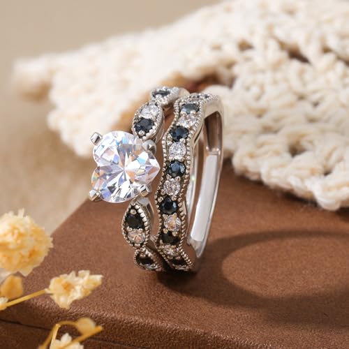 Image of Jeulia 3 Carat CZ Solitaire Engagement Rings Halo Milgrain Heart Cut Sterling Silver Ring Set Promise Engagement Wedding Anniversary Rings Bridal Sets for Women