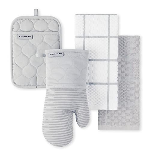 Comparison: Best Kitchenaid 4 Piece Oven Mitt And Potholder Set 3 KITCHENAID Quilted Cotton Terry Cloth Oven Mitt, Pot Holder, Kitchen Towel 4-Pack Set, Heat Resistant, Silicone Grip, 16"x26", 7"x13" & 7"x10", Matte Grey