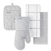 KITCHENAID Quilted Cotton Terry Cloth Oven Mitt Pot Holder Kitchen Towel 4 Pack Set Heat Resistant Silicone Grip Gift Set Matte Grey 16×26 7×13 7×10