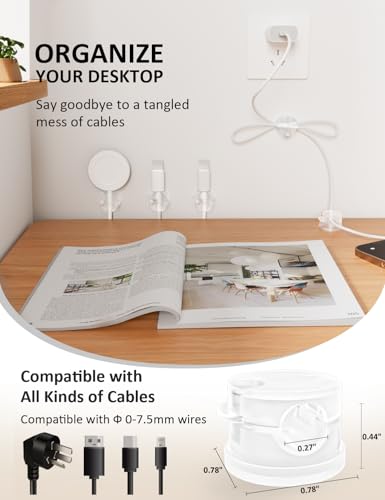 Abrazaderas para gestión de cables, paquete de 7 organizadores de cables transparentes, sujetadores de cables para escritorio compatibles con cables de 0 a 8 mm miniatura 5