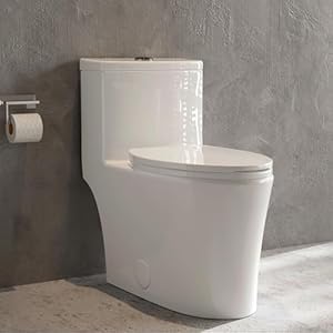 Elongated One-Piece Toilet, Full Skirt & Sleek Design, Dual Powerful Flush Toilet 0.8/1.28 GPF and MAP 1000g, Comfort Height Toilet, White, 12” Rough-in
