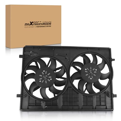 Image of maXpeedingrods 4 Pins Dual Radiator Cooling Fan Assembly w /Shroud for Volkswagen Atlas 2018-2020, Atlas Cross Sport 2020, 3QG121207 3QF121207 3QF959455C 3QF959455B