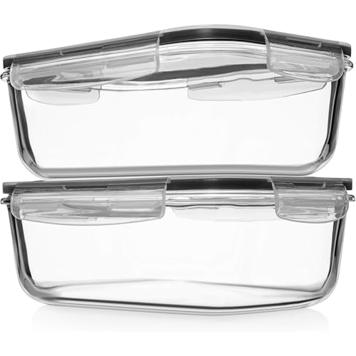 Image of Razab 4 PC 1860ml / 63 Oz / 8 Cups Large Glass Food Storage Containers with Lids - Glass Meal Prep Containers for Roasting & Storing Leftover, Lunch Container with Lids, Microwave & Oven Safe