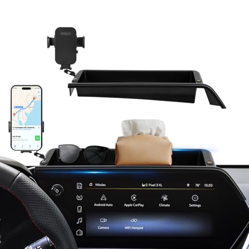 Image of Car Phone Holder Compatible with Chevy Trax 2024-2026 Accessories 11-Inch Screen Fixed Clip, Cell Phone Mount with Dash Organizer Storage Box Hands-Free 360 Rotation