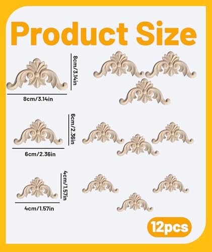 Image of 12PCS Molding For Wall Designs, Wooden Panels For Wall Decor, Strong Carved Moulding Applique Exquisited Polished Furniture Unpainted Mouldings Decal Smooth Surface Wooden Carved Applique for Decoration