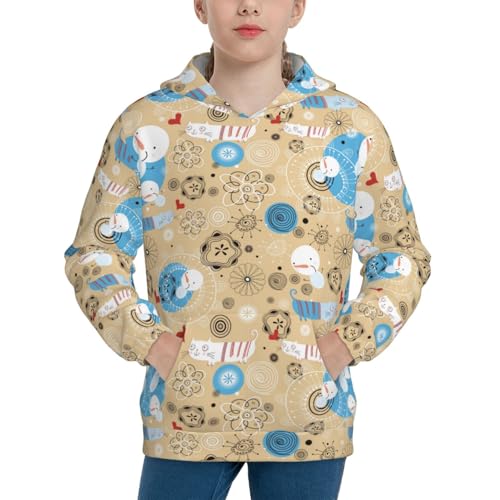 Cats and Snowmen Kid Hoodies Boys Sweatshirts Girls Pullover with Pocket