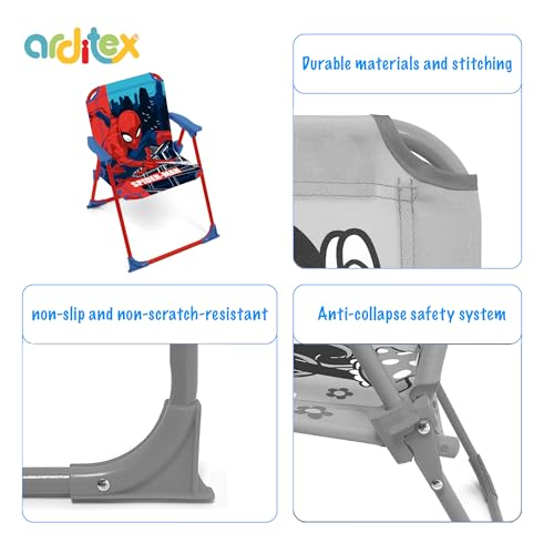 ARDITEX Marvel Spiderman Klappstuhl mit Armlehnen, 38 x 32 x 53 cm, geeignet für Garten, Camping, Strand oder Berge, ideal für Jungen und Mädchen.