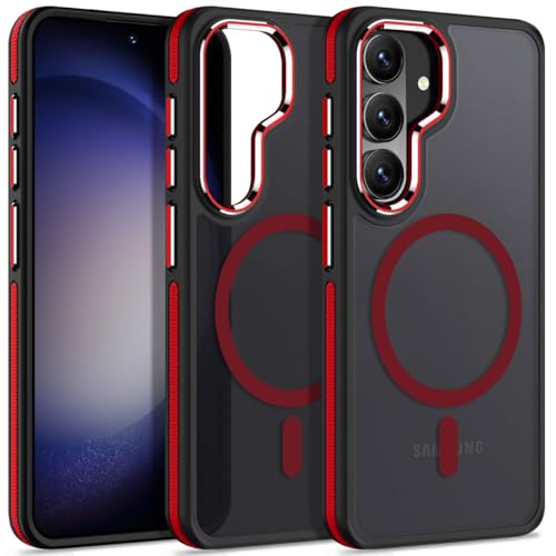 Image of MALEWOLF Case for Samsung Galaxy S26+ Plus, Compatible with Magsafe, Translucent Cover [Military Grade Shockproof] [Anti-Slip Edge], Color Hybrid Magnetic Case for Galaxy S26 Plus (Black /Red)