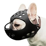 Short Snout Dog Muzzle for French Bulldogs & Pugs - Soft Breathable Anti-Biting, Adjustable Fit for Grooming, Walking, Training - Comfortable Snub-Nose Design for Small/Medium Dogs (Black, M)