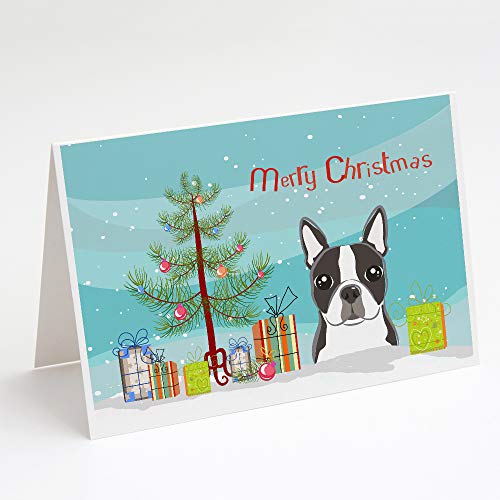 Caroline's Treasures BB1575GCA7P Christmas Tree and Boston Terrier Greeting Cards and Envelopes Pack of 8 Blank Cards with Envelopes Whimsical A7 Size 5x7 Blank Note Cards