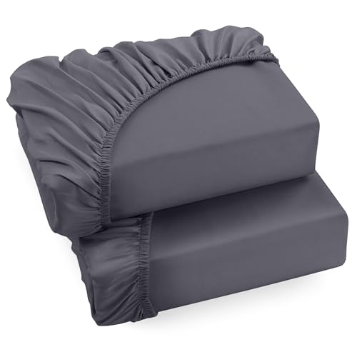 Utopia Bedding - 2er Set Spannbettlaken 90x200cm - Grau - Gebürstete Mikrofaser Spannbetttuch - 35 cm Tiefe Tasche