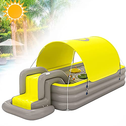 BEIJIAYI Piscina Inflable para Niños, Piscina Grande para Niños Piscina sobre El Suelo, Toldo Cobertura Completa con Carga Flash Inalámbrica, para Fiesta Acuática Verano Jardín,Yellow-2.1M Cover