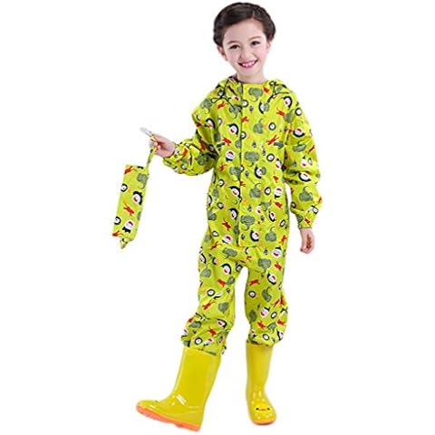 WYTbaby Kids Raincoat Ponchos Waterproof Overall Rainsuit for Boys and Girls Rain Gear,2-14 Years Yellow Cover