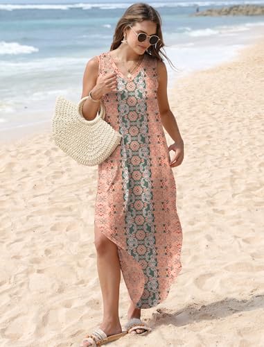 Image of Sampeel Summer Dresses Maxi Dress Vacation Beach Sundresses 2025 with Pockets