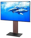 WALL V2 | Sleek Sturdy Japanese Floor TV Stand Mount 32-60 Inch Universal Height Adjustable, No Drill Corner TV Stand for Bedroom | Walnut