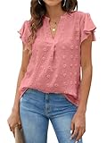 Blooming Jelly Womens White Blouse V Neck Ruffle Sleeve Flowy Shirts Dressy Casual Cute Summer Tops