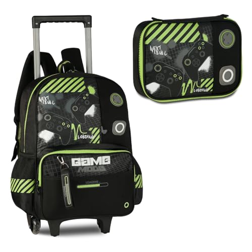 Kit Mochila Rodinha E Estojo Box Vídeo Game Escolar Infantil Preto