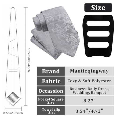 Image of Mantieqingway Floral Ties for Men, 3pcs /set Neck Tie Pocket Square Holder Set for Wedding Business Prom Party Usual