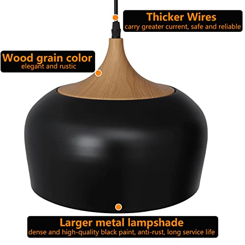 Plug In Pendant Light Modern Hanging Light Fixture With 16.4Ft Cord On/Off Switch For Kitchen Island,Dining Room,Over Table,Black And Wood Grain Paint #TOP3
