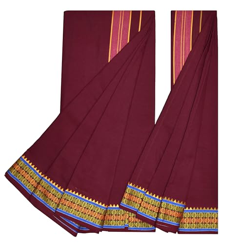 Image of TUNI MANI Men's Panchakacham Dhoti with Angavasthram with Zari Border, Cotton, Size: 9 X 5 (4.0mtr Dhoti, 2.25mtr Towel)