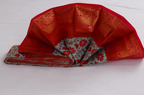 Generic coral jacquard silk saree – image 2
