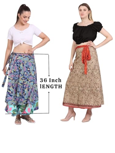 Wevez® Pack of 3 Pcs Original Two Layer Printed Wrap Around Skirts (Long(36 Inches Length))3