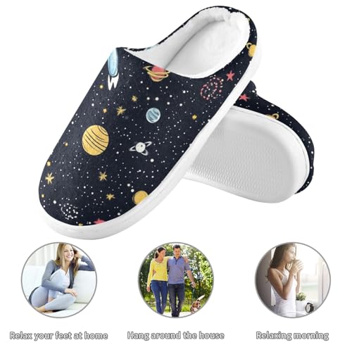 Space Starry Cosmic Planet Women Cotton Slippers Breathable Memory Foam Home Slippers for Hotel Christmas Presents 6-73