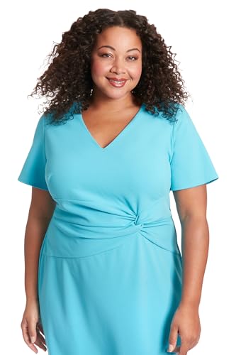 Image of London Times Women's V-Neck Dress - Flounce Hem, Twist Waist, Elegant Office & Event Wear