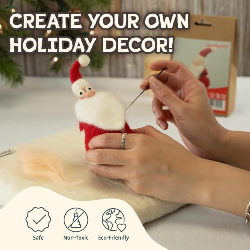 Image of Woolbuddy Needle Felting Kit (Santa) for Beginner Adults, Starter Set with Wool, Felting Needles & Instructions, Christmas Gift Idea