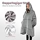 Good Nite Decke mit Ärmeln für Frauen und Männer Sherpa kuscheldecke Tragbare Decken Adult Cosy Sweater Tragbare Warm Decken Übergroßer hoodie mit Taschen Grau （80x85cm）