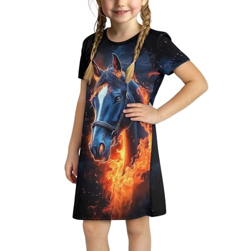 Cartoon Summer Dresses for Girls Kids 3-14 Years Casual Summer Short Sleeve Skater Home Playwear with Pockets