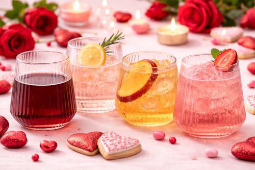 Image of 40 Pack Pink Disposable Plastic Wine Glasses 12 oz - Ribbed Stemless Cups