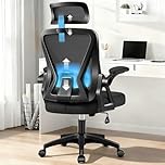 Ergonomic Office Chair, High Back Office Chair with Flip-Up Headrest Mesh and Rolling Swivel Computer Task Chair Comfortable Lumbar Support Gaming Chair for Home Office, Bedroom