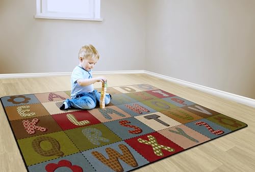 Flagship Carpets ABC Quilt Classroom Educational Area Rug for Kids and Teachers, Durable Quality for Schools, Preschool, Daycare, Learning Centers, and Home, 6' x 8'4" - Earthtone by Flagship Carpets - Image 2