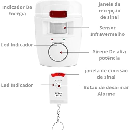 Kit Alarme Residencial sem Fio Sensor de Presença + 2 Controles Remoto