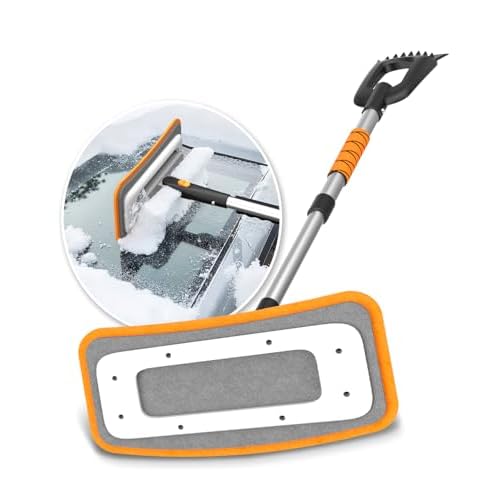 helloleiboo 39.8" Snow Brush for Car Extendable Snow Broom Detachable Ice Scrapers with 12-Inch 180° Pivoting Brush Head for Car Truck SUV (Orange)