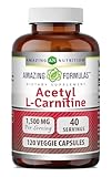 Amazing Formulas Acetyl L-Carnitine Hcl Veggie Dietary Supplement - 500 Mg, Veggie Capsules (Non-GMO) Per Bottle - Promotes Energy Production, Supporting Brain Heath & Cognitive Function (120 Count)