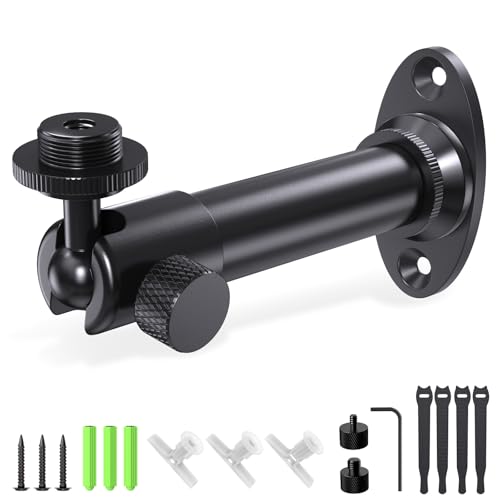 Microphone Wall Mount Bracket with Ball Head, 360° Swivel Mic Mount with 5/8"-27, 1/4" & 3/8" Screw Adapters, Flange & Ceiling Mount for Mics, Webcams and Lights, Ideal for Studio, Podcasting, Church